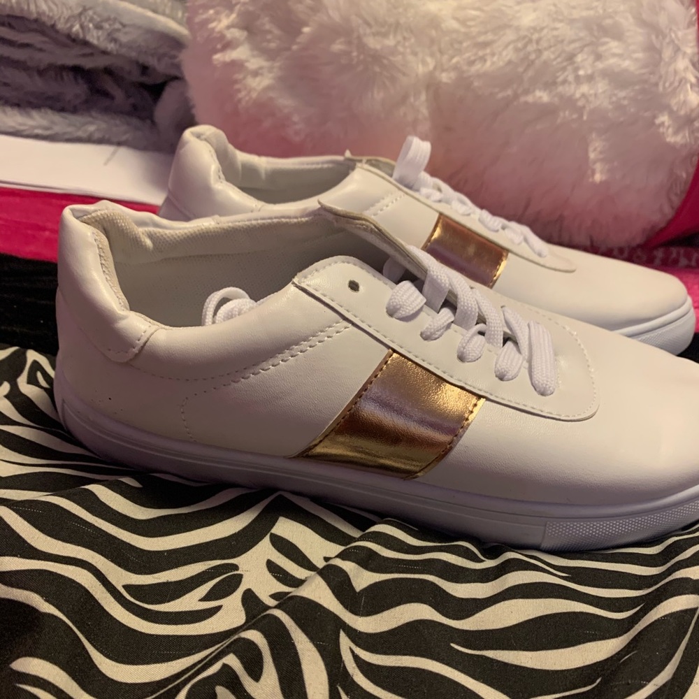 White & Rose Gold Tennis Shoes